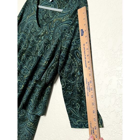 Susan Graver womens size L top tiered green paisley 3/4 sleeve artsy, lagenlook - Picture 11 of 11